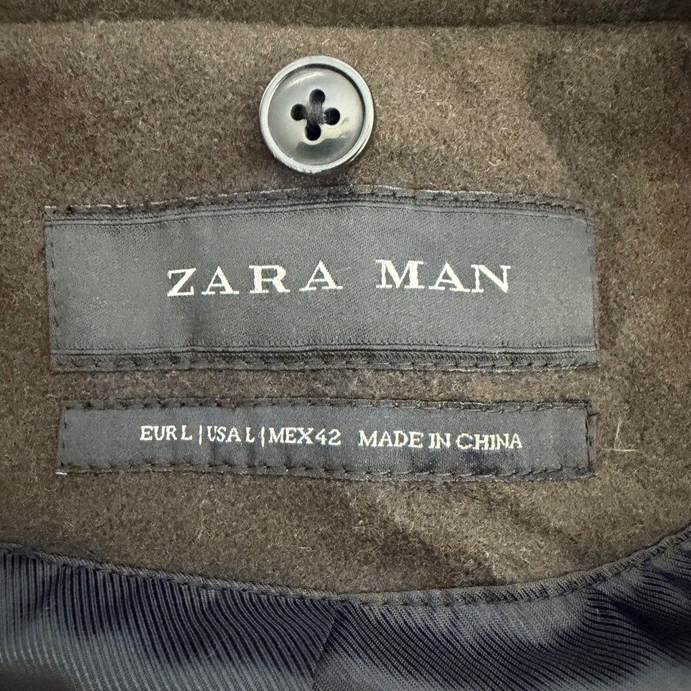 Zara Man Large Dark Academia Green Overcoat Quiet Luxury Wool Blend Coat - Picture 4 of 16